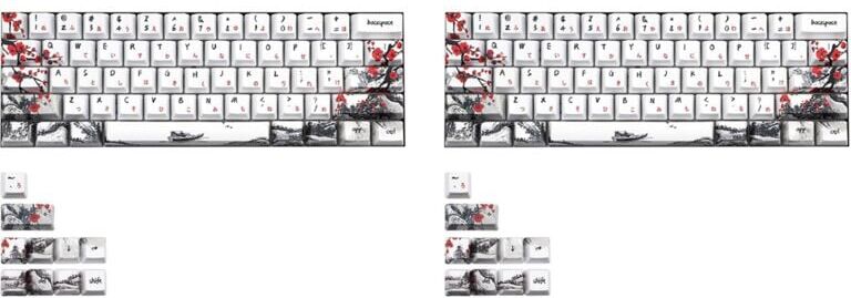 TLILY 2X New Allover Dye Subbed Plum Blossom 71 Profile Key Cap for GH60 RK61 ALT61 GK61 GK64 Dz60 Keys s, jp