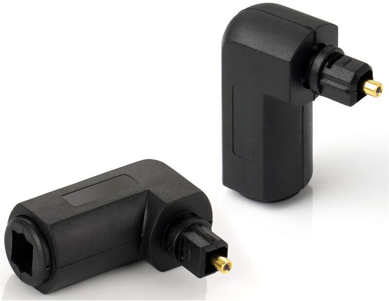 MEMKEY 2x Toslink 90° angle adapter (Toslink female to male), right-angled plug for optical digital audio cable (tos cable), s/pdif cable