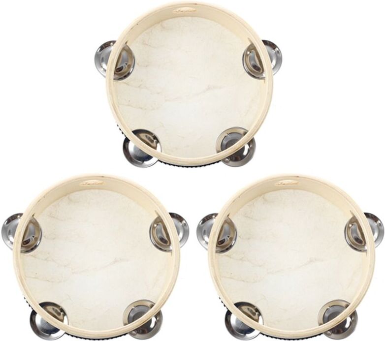 Tlily - 3X Musical Tambourine Round Drum Percussion Gift for ktv Party 6 inch