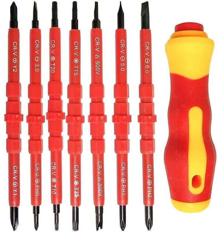 BEIJIYI 7-Piece Insulated Electric Screwdriver Set, 14-in-1 Multifunctional Interchangeable Alloy Screwdriver Set, Electrical Repair Tool Kit