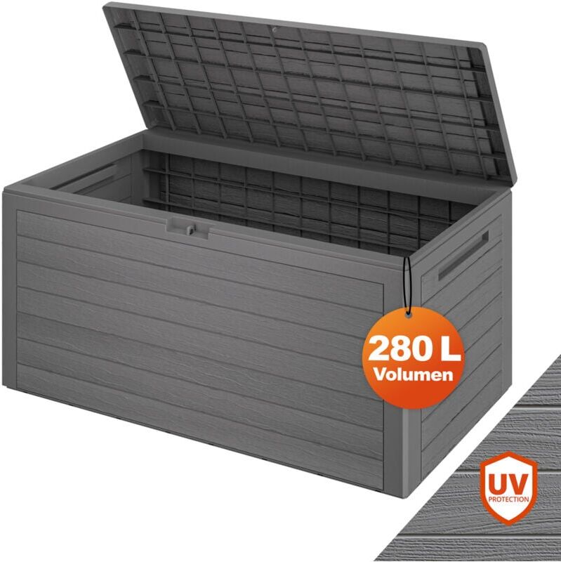 Deuba Outdoor Garden Storage Box 280L Waterproof Plastic, Lockable Storage Container w/ Lid Cushion Blanket Chest Parcel Box, Tool Box, Toy Box Grey