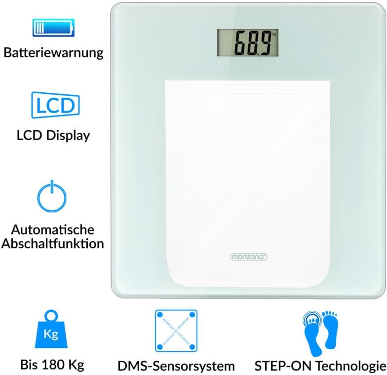 Deuba Monzana® Digital Bathroom Weighing Scales with Step-On Technology High Precision Scale for Measuring Body Weight Automatic Switch Off lcd Display