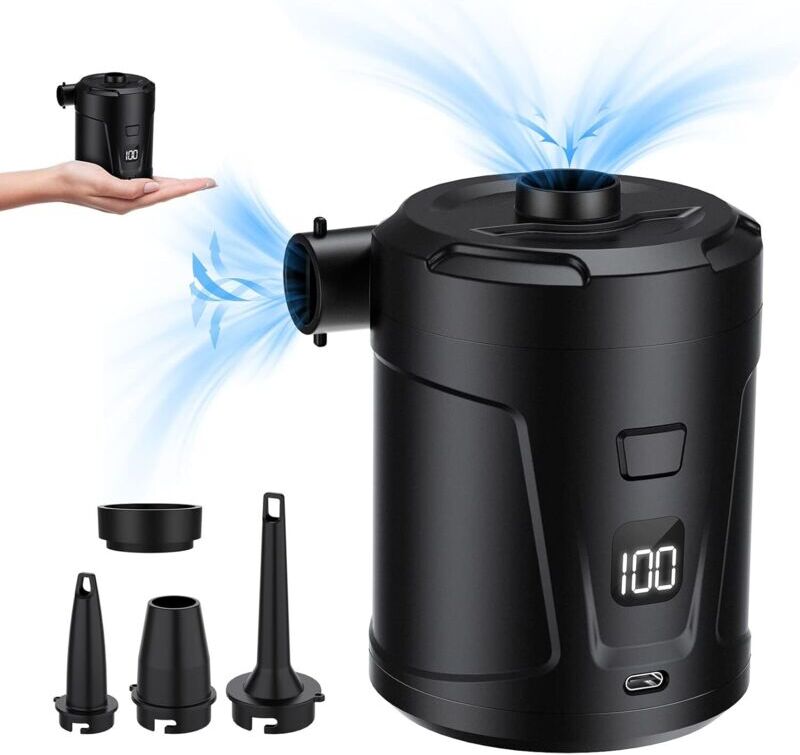 Tinor - Electric Air Pump, Electric Inflator with 4 Air Nozzles, Fast Inflator for Inflatable Pool, Bed Mattress, Camping, Vacuum Bag