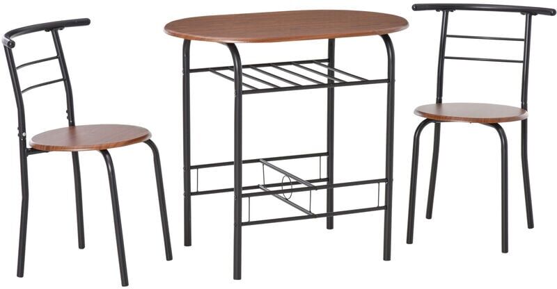 Homcom - 3-Piece Bar Table Set 2 Stools Industrial Dining Room w/ Storage Shelf