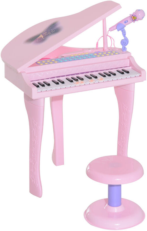 37 Keys Kids Mini Electronic Keyboard Grand Piano with Stool Microphone Pink - Homcom
