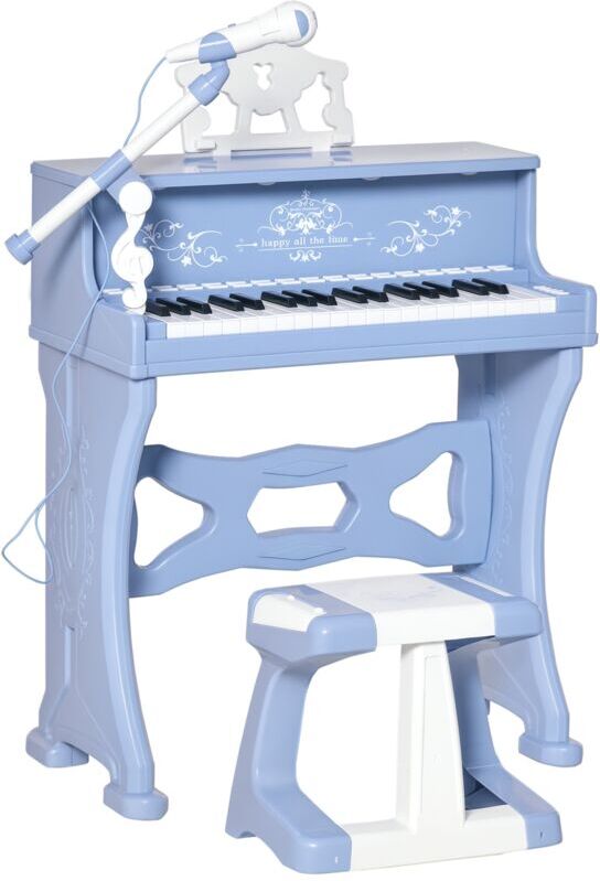 Homcom - 37 Keys Kids Mini Electronic Keyboard Grand Piano with Stool Microphone Blue