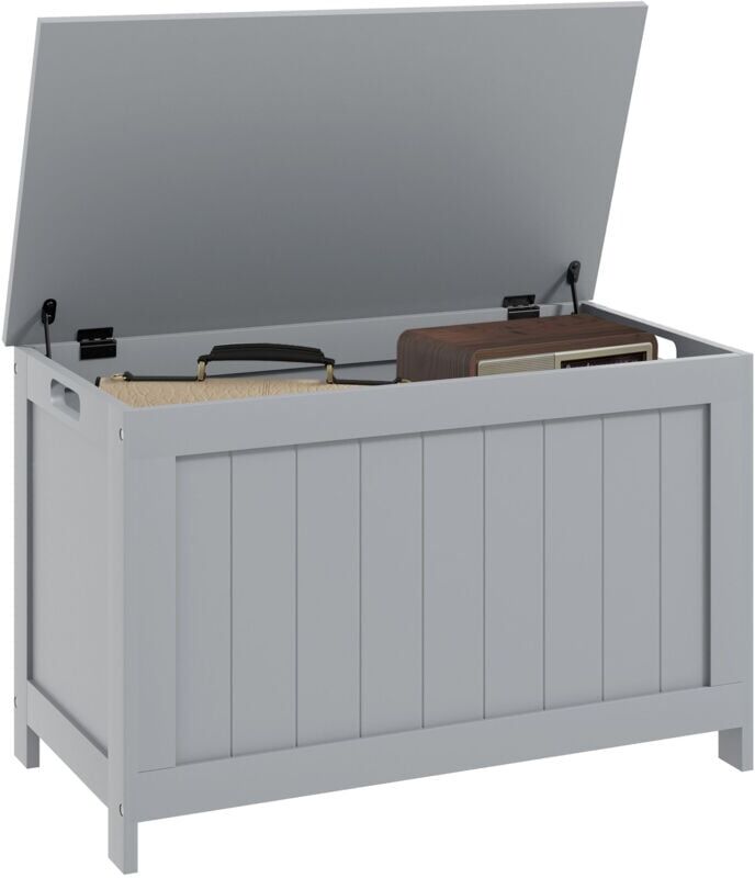 Storage Chest, Modern Storage Trunk with 2 Safety Hinges and Cut-out Handles, Wooden Toy Box for Living Room, Entryway, 76 x 40 x 48 cm Grey - Homcom