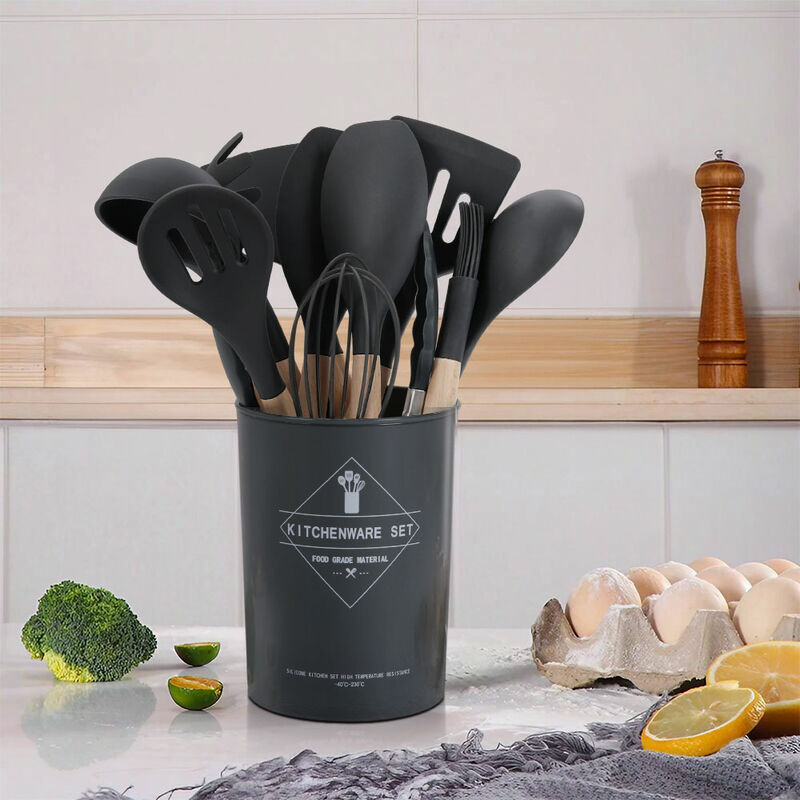 LIVINGANDHOME Grey 11 Piece Silicone Kitchen Utensil Set for Nonstick Cookware