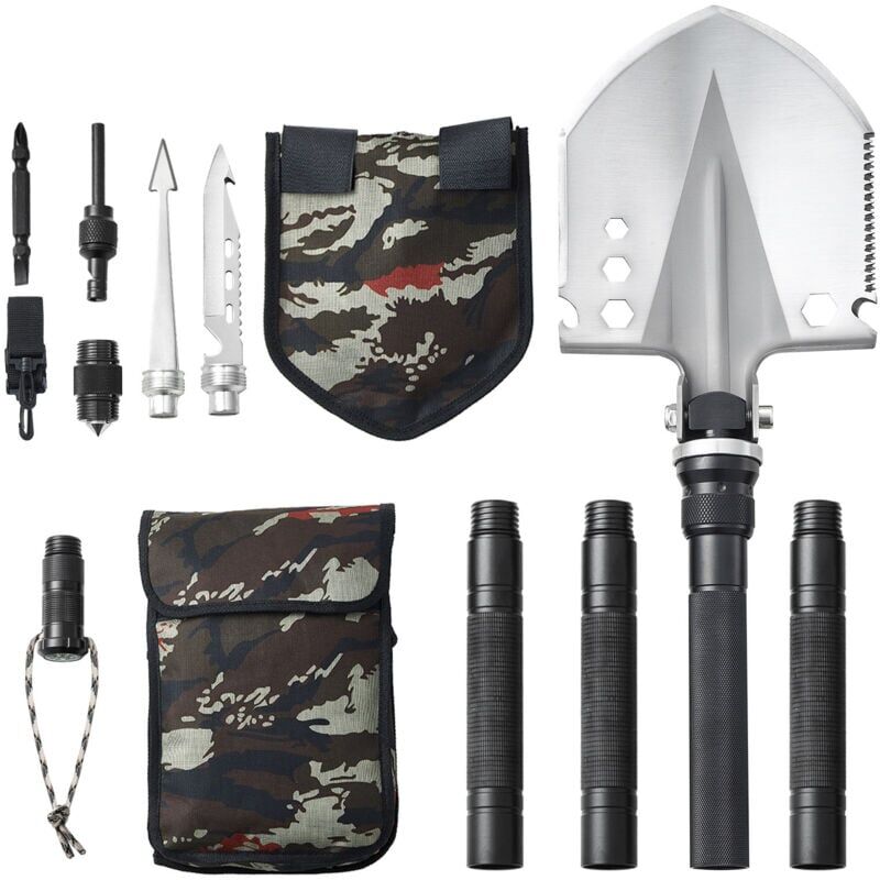 Mophorn 13 in 1 Survival Shovel - Folding Multitool for Camping, Hiking, and Emergencies, Military Grade and Compact