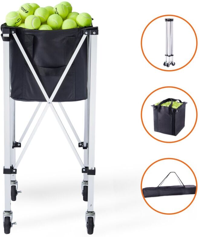 Mophorn - Foldable Tennis Ball Hopper, Holds 180 Tennis Balls, Lightweight Aluminum Alloy Tennis Ball Basket Cart with Wheels, Removable Bag, Carry
