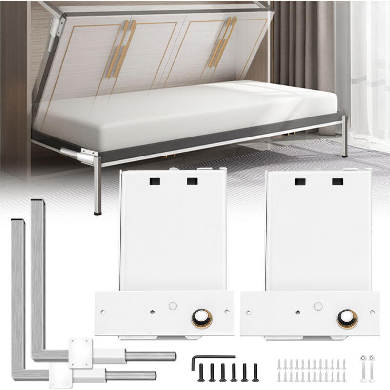 MOPHORN Vevor Murphy Mounting Wall Springs Mechanism Heavy Duty Support Hardware diy Kit for Queen Twin Size Bed (Horizontal), White