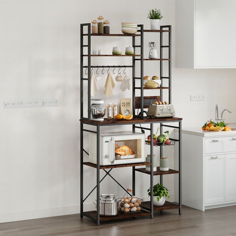 LIVINGANDHOME Multifunctional Kitchen Bakers Rack Storage Shelf with Power Sockets