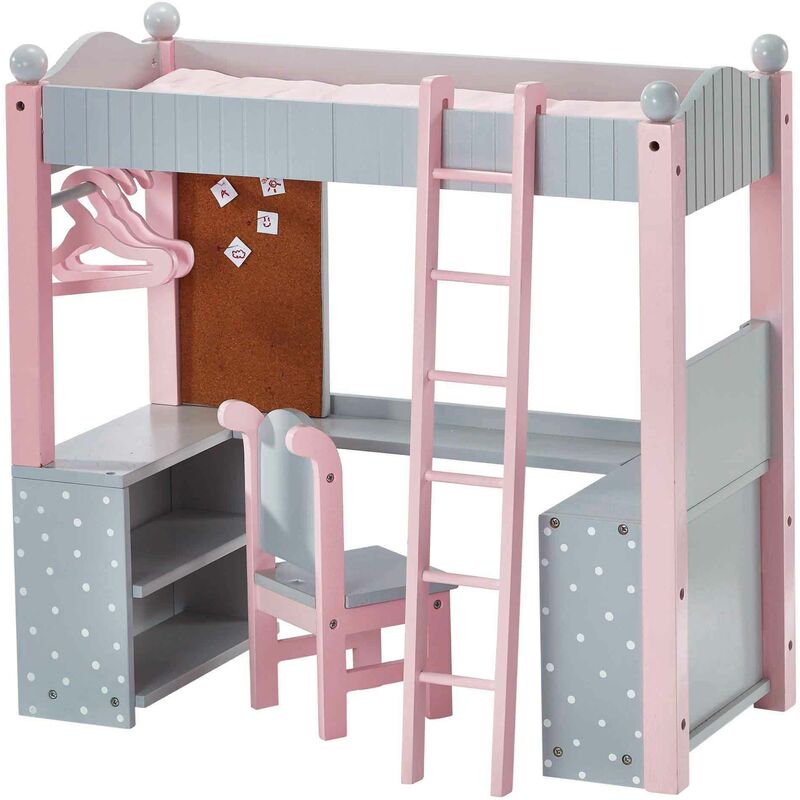 Teamson Kids - Olivias World Doll Wooden Furniture Polka Dots Double Bunk Bed Desk TD-0204AG