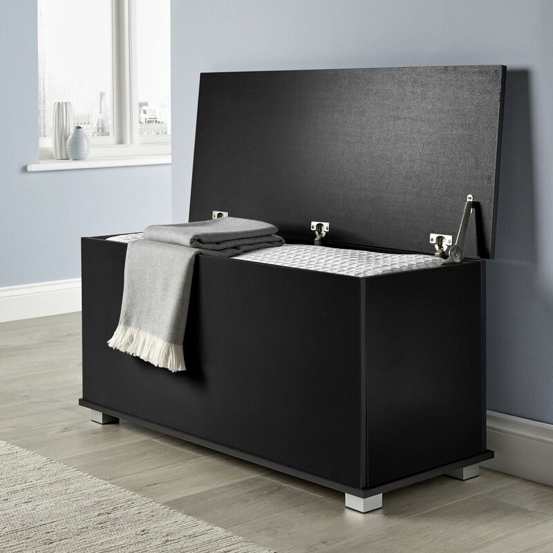 HOME SOURCE Ottoman Storage Chest Black Toy Chest Bedding or Blanket Box Large Wooden New