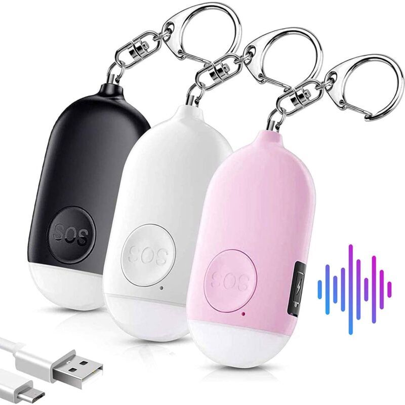 MEMKEY Personal Alarm for Women Self Defense Keychain Security Police Approved 130dB Rechargeable led Flashlight Waterproof Alarm Elderly Kids 3 Pack White