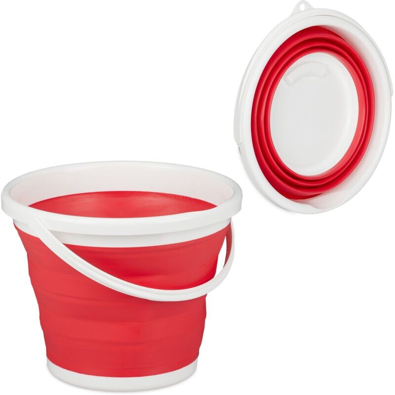 Relaxdays - Set of 2 Folding Buckets, 10L Mopping Bin, Collapsible for Car, Camping and Festivals, Red