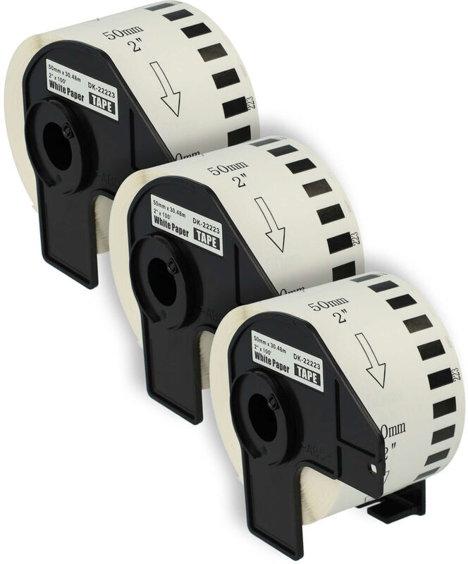 vhbw 3x Label Roll with Holder 50mm x 30.48m (1 Label) compatible with Brother PT QL-1100 NWB Label Maker - Premium White