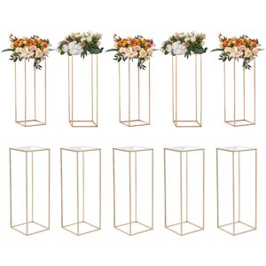 VEVOR 10PCS 31.5inch/80cm High Wedding Flower Stand, With Acrylic Laminate,Metal Vase Column Geometric Centerpiece Stands, Gold Rectangular Floral Display