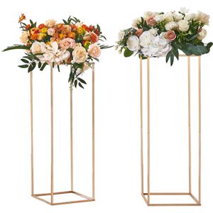 VEVOR 2PCS 31.5inch/80cm High Wedding Flower Stand, Metal Vase Column Geometric Centerpiece Stands, Gold Rectangular Floral Display Rack for T-Stage Events