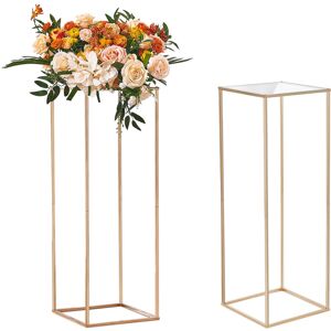 VEVOR 2PCS 31.5inch/80cm High Wedding Flower Stand, With Acrylic Laminate,Metal Vase Column Geometric Centerpiece Stands, Gold Rectangular Floral Display