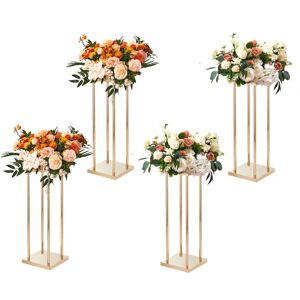 VEVOR 4PCS Gold Metal Column Wedding Flower Stand, 23.6inch /60cm High With Metal Laminate, Vase Geometric Centerpiece Stands, Cylindrical Floral Display