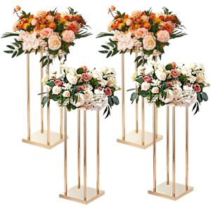 VEVOR 4PCS Gold Metal Column Wedding Flower Stand, 31.5inch/80cm High With Metal Laminate, Vase Geometric Centerpiece Stands, Cylindrical Floral Display