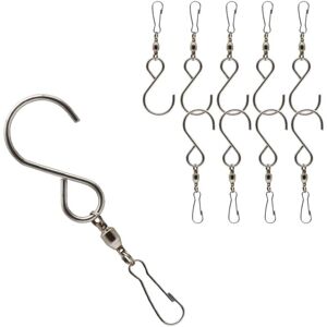 AOUGO 10 Pieces Swivel Hooks with Clips, Stainless Steel Wind Chime Hooks for Bird Feeder, Hanging Lamp, Hanging Flower Basket (Silver)