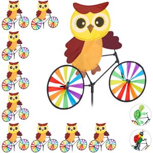 Relaxdays - Set of 10 Animal Pinwheels Owl, Garden Windmill, Funny Design, Children, Balcony, Wind Spinner, Multicolour