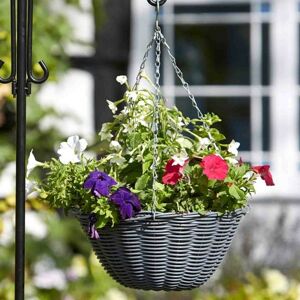 Smart Garden - 35cm 14 Inch Rattan Effect Hanging Basket Slate Grey Planter