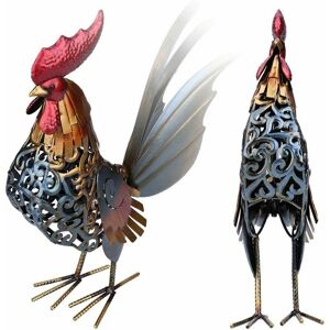 PESCE 16.1 Inch Large Metal Rooster Decor, Garden Statues, Furnishing Artwork, Outdoor Chicken Sculpture Figurines Yards Birds Art for Farmhouse Patio Lawn