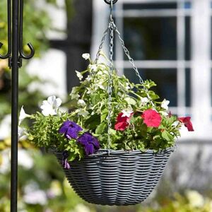 Smart Garden - 2 x 35cm 14 Inch Rattan Effect Hanging Basket Slate Grey Planter