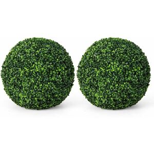 COSTWAY 2PCS Artificial Topiary Balls Faux Boxwood Pot Plant UV-Proof Decorative Spheres