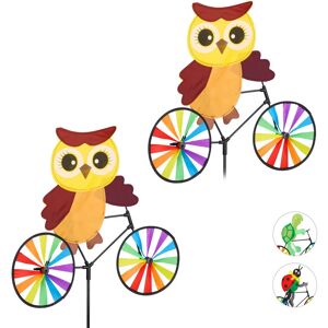 Relaxdays - Set of 2 Animal Pinwheels Owl, Garden Windmill, Funny Design, Children, Balcony, Wind Spinner, Multicolour