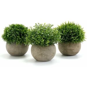 Hoopzi - 3 Pcs Indoor Artificial Plants, Plastic Fake Plants with Gray Pot Artificial Grass Decoration for Outdoor Wedding Office Table Garden New
