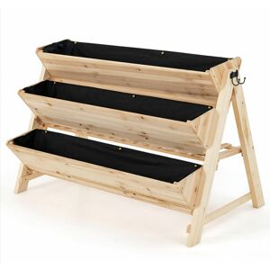 COSTWAY 3 Tier Wooden Vertical Raised Garden Bed w/Storage Shelf Side Hook & Liners