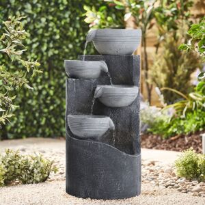 WARMIEHOMY 4 Tier Bowl Outdoor Solar Powered Water Fountain Rockery Decor with led Light