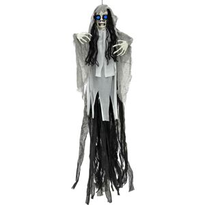 CACKLE & CO Cackle&co - 4ft Scary Doll Light Up Eyes Hanging Decoration Poseable Arms Grey Black Halloween