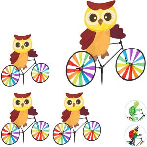 Relaxdays - Set of 4 Animal Pinwheels Owl, Garden Windmill, Funny Design, Children, Balcony, Wind Spinner, Multicolour