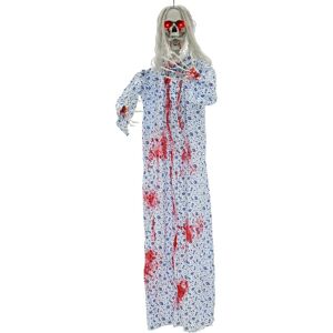 CACKLE & CO Cackle&co - 5ft Light Up Screaming Ghost Lady Red Eyes Hanging Decoration Blue Dress Grey Hair