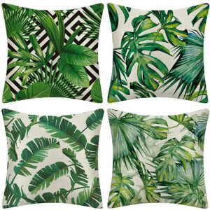 ALWAYSH Outdoor Cushion Cover, Set of 4 Waterproof Green Tropical Plant Pattern Sofa Pillow Cover for Patio Garden Living Room Bedroom Decoration, 45x45cm