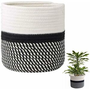 RHAFAYRE Cotton Rope Woven Plant Baskets, Woven Wall Hanging Basket Set, Cotton Rope Basket, for Flower Pot Cotton Stand Home Decor White Black( 30x30cm)