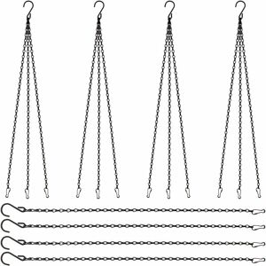 DENUOTOP 12 Metal Hanging Chains, Black Hanging Basket Chains with Clips and S-Hooks for Flower Pots, Bird Cages, Planters, Lanterns, Display Boards and