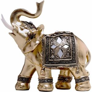 Pesce - Elephant Statue Pair Home Decor Animal Decorations Gold Collectible Lucky Figurines with Trunk Up