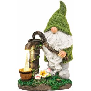 Héloise - Flocked Garden Gnome Decorations, 29cm Large Funny Gnome Outdoor Garden Statue with Well Solar Lights, Waterproof Resin Gnome Figurines for