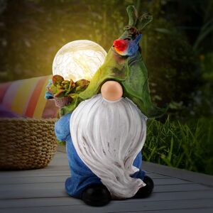 Héloise - Garden Gnome Statue, Hand Painted Outdoor Garden Ornaments Waterproof Garden Gnomes Resin Figurines with Solar Light for Patio Lawn Yard