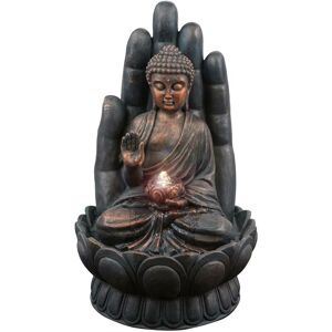 GEEZY Garden Water Feature LED Fountain Indoor/Outdoor Cascading Freestanding Polyresin Garden Statue Lights & Water Decoration (Palm Buddha Fountain)