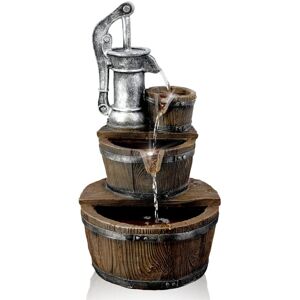 Geezy - Garden Water Feature led Pump Barrel Fountain Indoor/Outdoor Cascading Freestanding Polyresin Garden Statue Lights