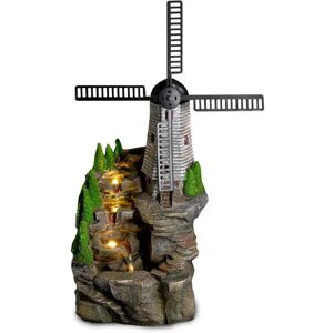 GEEZY Garden Water Feature LED Windmill Fountain Indoor/Outdoor Cascading Freestanding Polyresin Garden Statue Lights