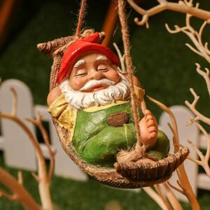 HÉLOISE GNOME Outdoor Garden Statue, Lying Dwarf with Hammock Statue, GNOME Waterproof Resin Hanging Garden Ornament for Outdoor Garden Lawn Decoration