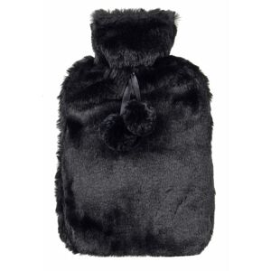 Hodge And Hodge - Large Hot Water Bottle With Faux Fur Cover & Pom Poms for Thermotherapy Muscle Ache Tension Pain Relief Backache Neck Strain